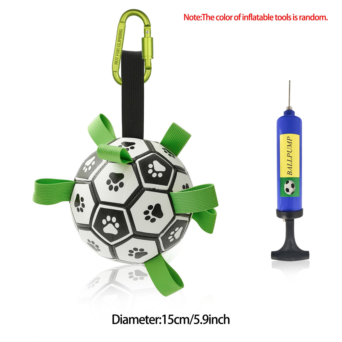 Grab-Tab Fetch Ball - Classic black & white, 15 cm, with clip, with pump