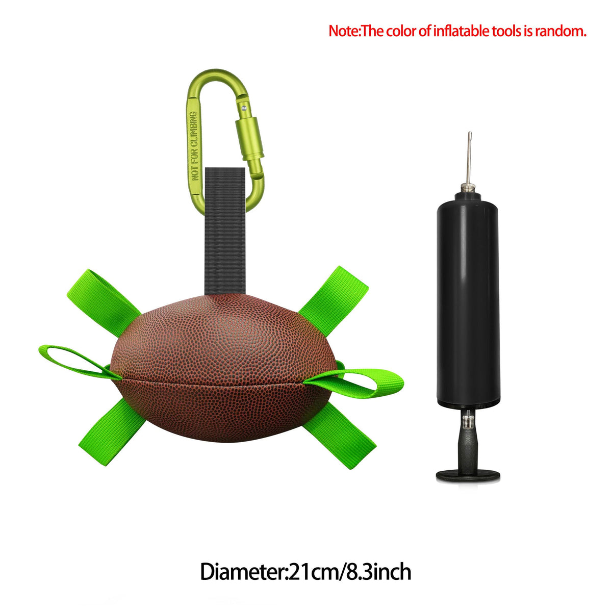 Grab-Tab Fetch Ball - Rugby brown, 21 cm long, with clip, with pump