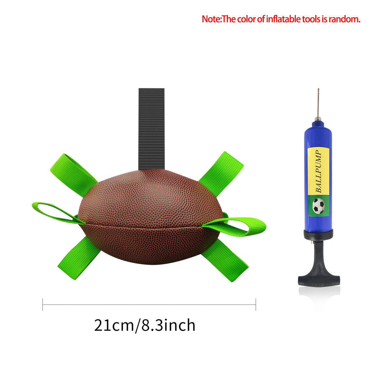 Grab-Tab Fetch Ball - Rugby brown, 21 cm long, without clip, with pump