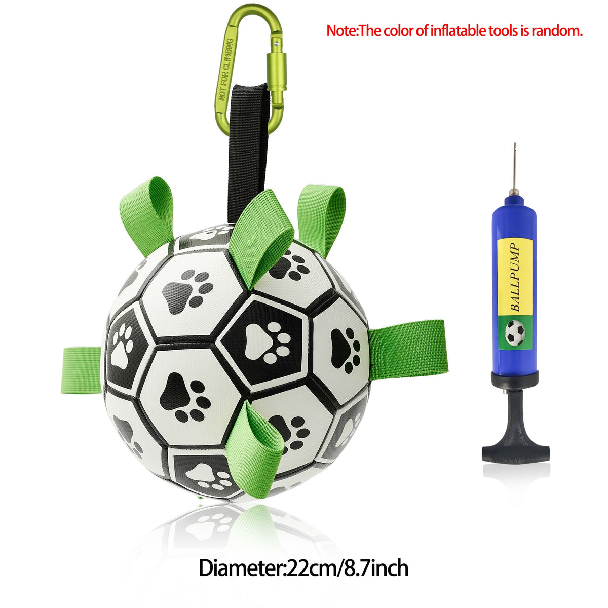Grab-Tab Fetch Ball - Classic black & white, 22 cm, with clip, with pump