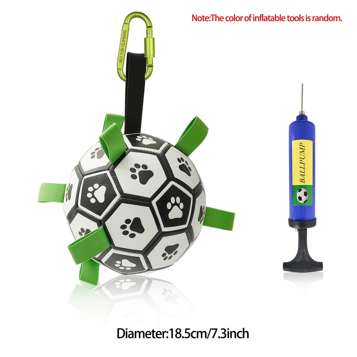 Grab-Tab Fetch Ball - Classic black & white, 18.5 cm, with clip, with pump