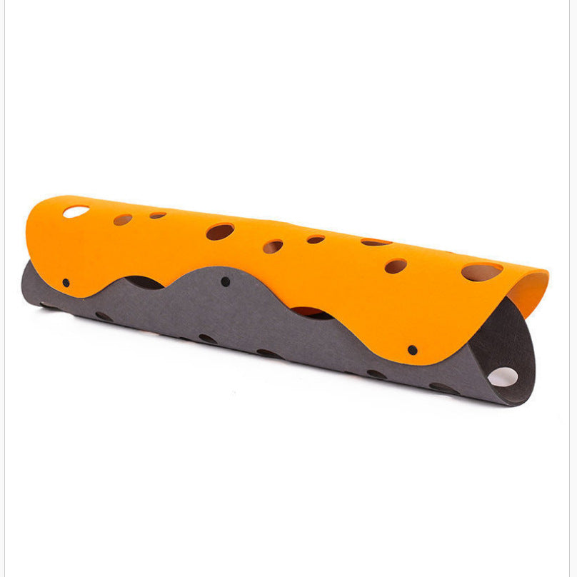 Orange and dark-grey felt cat tunnel, alternative view