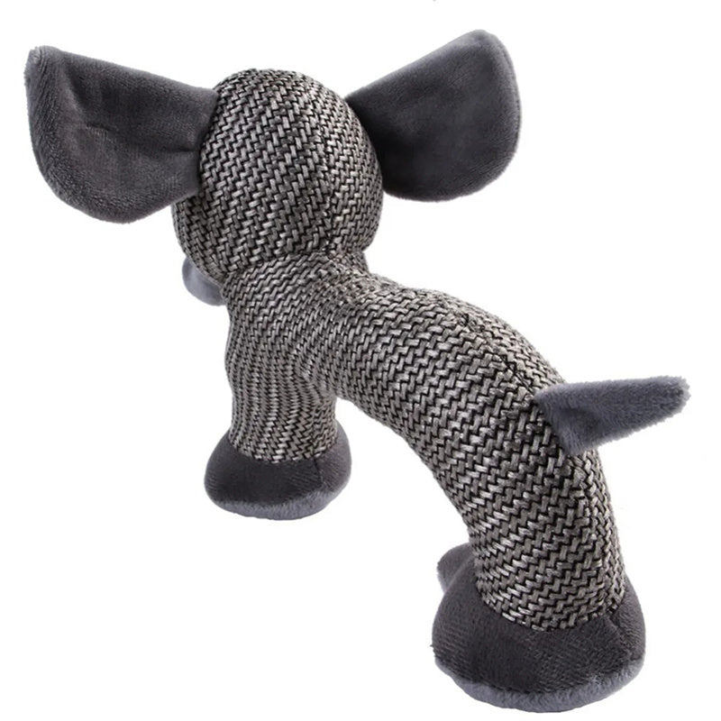 Rear view of the grey elephant plush toy